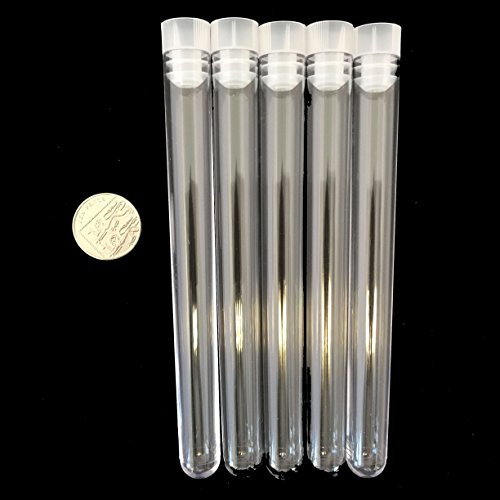 Plastic Test Tubes 150 X 16mm, All Clear, With Cap, 50 Pieces | Wedding Favours, Shots, Bath Salts, Sweets, Beads, Ant Farm, Laboratory