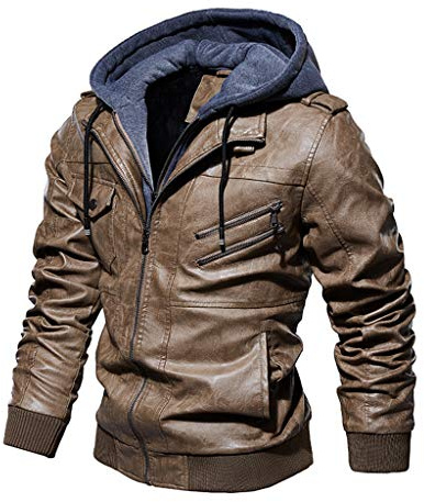 KUKICAT à Capuche Blouson Cuir Homme Jacket Cuir Biker,Hiver Oversize Rétro Chaud Veste en Cuir Plus Velours Manches Longues Veste Style Motard à Col Slim Vintage Blouson de Motard Casual