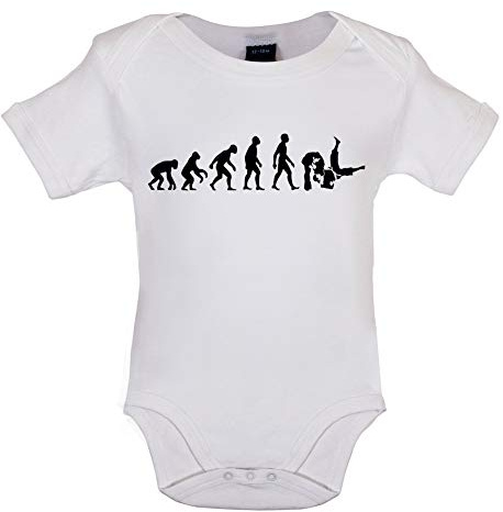 Dressdown Evolution of Man Judo - Organic Babygrow/Body Suit - White - 6-12 Months