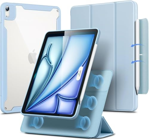 ESR Magnetisch Hülle für iPad Air 11 Zoll M4/M3/M2 (2026/2025/2024), iPad Air 5./4.Gen Hülle 10,9 Zoll Stifthalter, abnehmbare magnetische Abdeckung, vertikaler Ständer Rebound 360 Serie,Hellblau