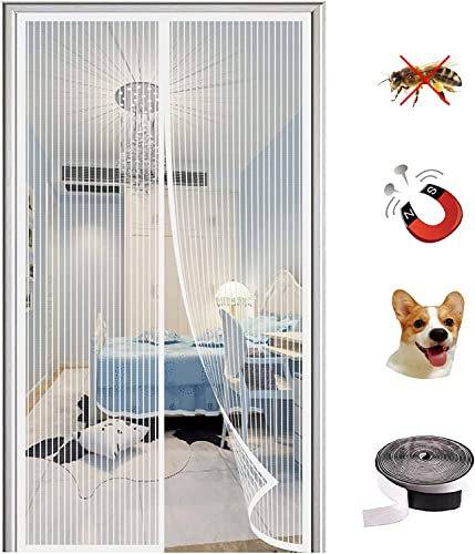Moustiquaire Magnétique Porte,Fermeture Automatique Anti-Mouche Insectes Rideau Porte,Anti-Moustiquaire Pour Porte de Balcon et Porte Patio.-White A||80x210CM