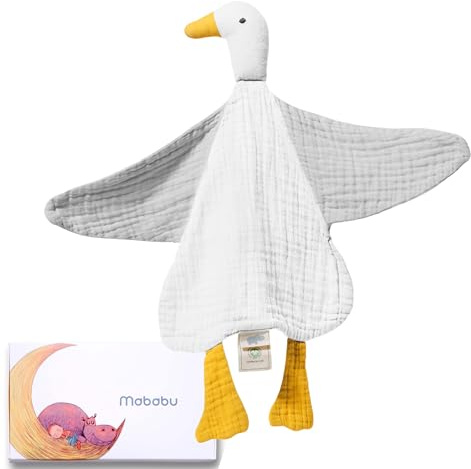 Mababu Schmusetuch Baby Musselin – Bio-Baumwolle & Oeko-TEX® – Kuscheltier Ente – Geschenk zur Geburt, 4-lagig, extra weich, für Neugeborene, Jungen & Mädchen, waschbar, als Schnuffeltuch