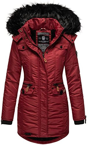Navahoo Damen Winter Jacke Parka Teddyfell Winterjacke Kunstfell Mantel B615 [B615-Schatz-Plum-Red-Gr.S]