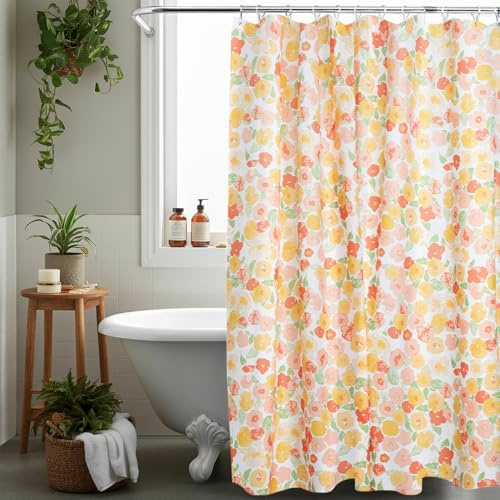 AQUALONA® Premium Shower Curtain, 12 FREE HOOKS INCLUDED - Polyester, Water-repellent Coating, Rustproof Chrome Eyelets - Mildew Resistant and Weighted Hem, 180 x 180 cm (In Bloom)