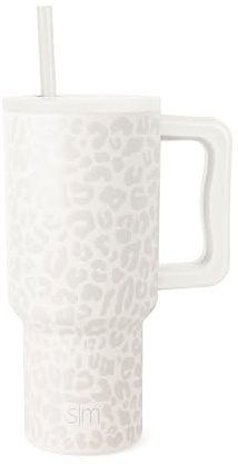 Simple Modern Thermobecher mit Strohhalm und Griff | Isolierter Edelstahl-Trinkbecher Eiskaffee-Reisebecher | Geschenke für Frauen und Männer | Trek | 890ml | Cream Leopard