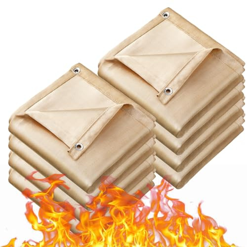 Wesnoy 8 Pack Fiberglass Fireproof Welding Blanket Bulk 4 x 6 ft 800 GSM Heavy Duty Flame Resistant Blanket Fire Retardant Blanket Weld Insulation Cover with Grommet for Welder Smokers