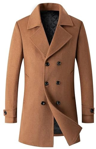 SOMTHRON Men's Woolen Trench Coat Regular Fit Double Breasted Wool Blend Jacket Winter Pea Coat Businesss Overcoat, Camel, XXL