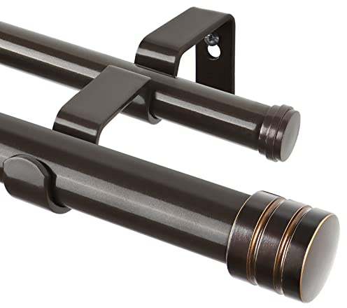 TONIAL1 Inch Double Curtain Rods for Windows 66 to 120 Inches (6-12ft), Heavy Duty Decorative Drapery Rod for 32 to 144 Inches (5.75-11.7ft) with Classic Cap Finial, Bronze