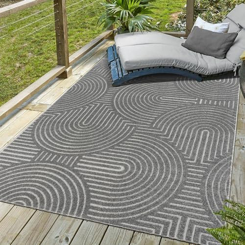 SANAT Berlin Outdoor Teppich Wetterfest - Teppich für den Innen- und Außenbereich - Balkon Teppich Wasserabweisend - Teppiche für Terrasse, Garten, Küche, Bad oder Wohnzimmer - Grau, 80 x 150 cm