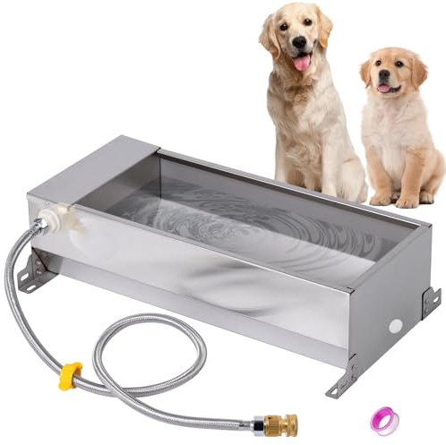 Automatic Large Dog Water Bowl Dispenser Outdoor Stainless Steel Automatic Livestock Water Trough Large Capacity Auto Fill Dog Waterer with Float Valve, for Chicken Geese Duck Goat Pig