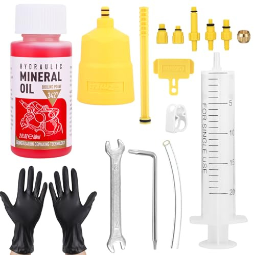 17 Piezas Kit de Purgado de Frenos de Bicicleta - Engrase de Precisión Kit de Frenos de Disco Hidráulicos, con Aceite Mineral (60ml), Kit Purgado Frenos para Shimano, para Todo Tipo de Bicicletas