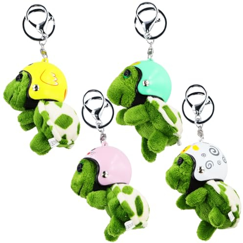 Wisebom 4 Pezzi Portachiavi Tartaruga Casco, Portachiavi Tartaruga di Peluche Piccolo Verde Decorativo tartaruga Cartoni Animati portachiavi del Casco Della tartaruga per Le Chiavi Cellulari