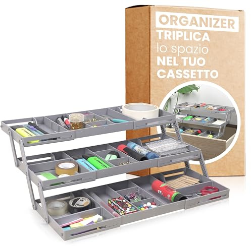 Creative Corner Organizer per Cassetti con Tre Piani - Organizzatore Trucchi, Gioielli e Cancelleria Multifunzionale - Organizer Cassetti Bagno