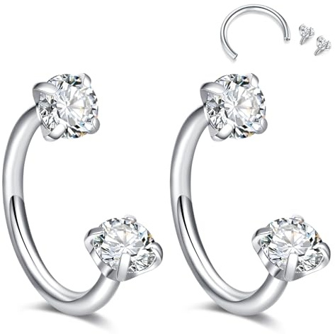 Crdifu Ensemble de piercing septum 16G 18G avec piercing en forme de fer à cheval, piercing nasal, anneau de nez intérieur fileté 8 mm en argent, or, noir, piercing Helix 1 mm 1,2 mm en forme de fer à