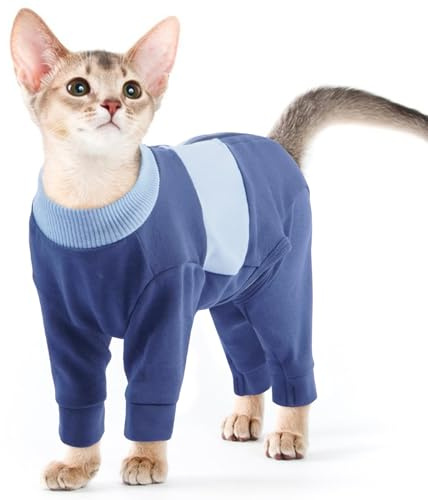 Ropa para Gatos, Algodón Suave Chaleco con Mangas Ropa Invierno Abrigo Pullover Gatos Body Traje de Recuperación Cómodo Jersey Gato Sphynx(Azul, XS)
