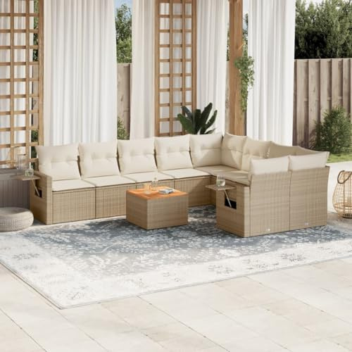 QZZCED Set di divani da giardino con tavolino pieghevole in legno di acacia, mobili da esterno in rattan PE modulare per terrazza e patio, cuscini con federe sfoderabili