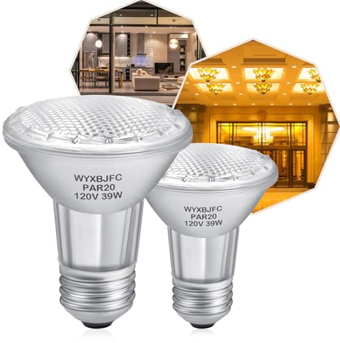 WYXBJFC Par20 39W Halogen Light Bulbs - 2 Pack Halogen Flood Light Bulbs with E26 Medium Base, 3000k Warm White, Dimmable Long Lasting Halogen Bulbs for Range Hood Light Bulbs, Recessed Light Bulbs