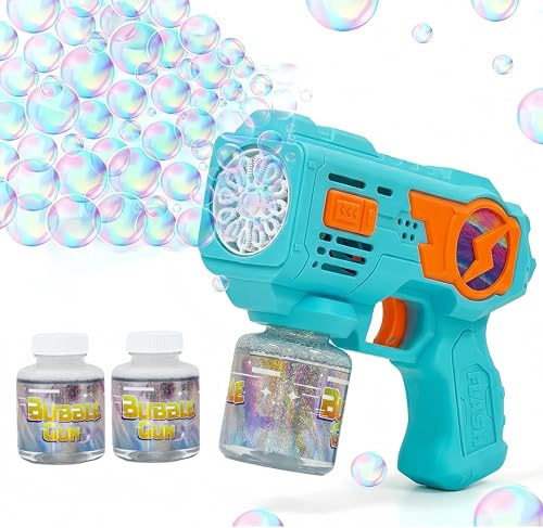 MaxBinTon Pistolet à Bulles Automatique avec lumière LED - avec 2 x 80 ML de Liquide à Bulles - Jouet d'extérieur - Cadeau de fête pour Enfants à partir de 3 Ans - Bleu