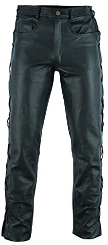 Texpeed Lederjeans herren geschnürt seitlich geschnürt Rindsleder Oben genarbtes echtleder - Lässige motorrad Biker lederhose Schwarz - M