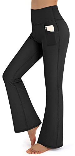 Promover Flared Trousers Women Bootcut Yoga Pants for Women Sports Leggings Stretch High Waist Workout Bootleg Tummy Control Work Trousers(Black（with Pockets）,M,Regular)
