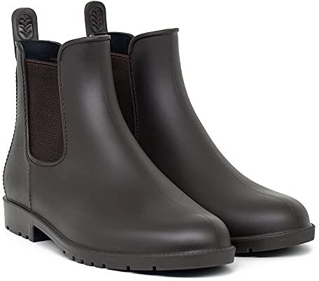 Geweo Botas De Agua Chelsea De Media Altura Para Mujer Botas De Lluvia Impermeables Para Mujer Botas Transpirables De Goma Caña Corta Suela Plana Y Gruesa Botas De Trabajo Marrón Talla 37