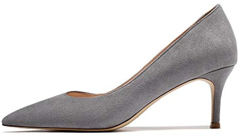 EDEFS Donna Décolleté Classiche a Punta, Tacco Gattino alla Moda, Scarpe da Vestire Ufficio Eleganti, Camoscio Grigio Taglia EU39