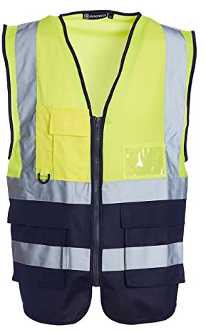 Blackrock Premium Hi-Vis gul och marinblå ärmlös väst väst, helt EN certifierad - Medium