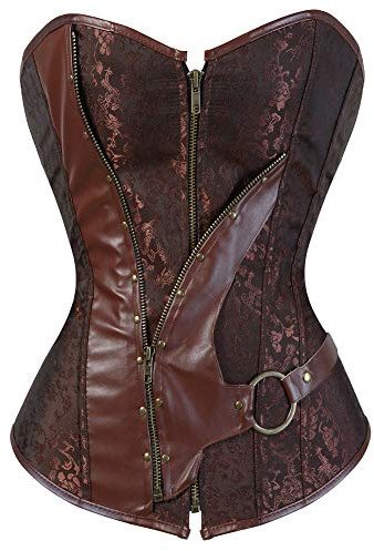 WLFFW Corpetto Pelle Donna Steampunk Bustino Corpetto Cerniera (EU(34-36) M, Marrone)