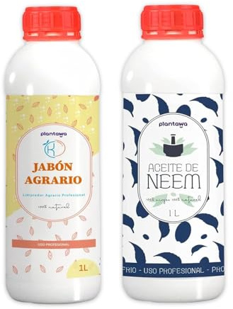 PLANTAWA Pack Ahorro Jabón Potásico 1L + Aceite de Neem 1L | Solución Multiusos | Fácil Aplicación y Máxima Eficacia | Versátil | Uso en Interior y Exterior | Productos de origen natural