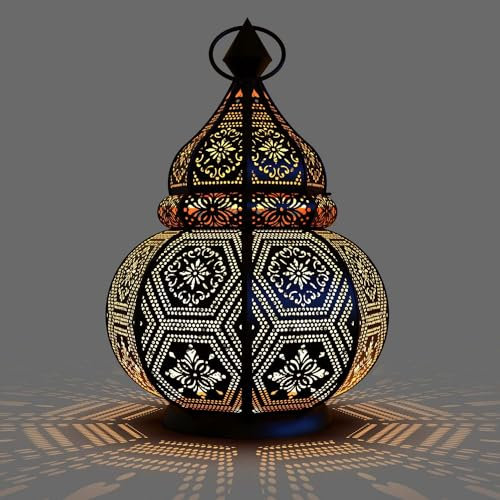 Orientalische Laterne aus Metall Maha Schwarz 28cm | orientalisches Marokkanisches Windlicht Gartenwindlicht | Marokkanische Metalllaterne für draußen als Gartenlaterne, oder Innen als Tischlaterne