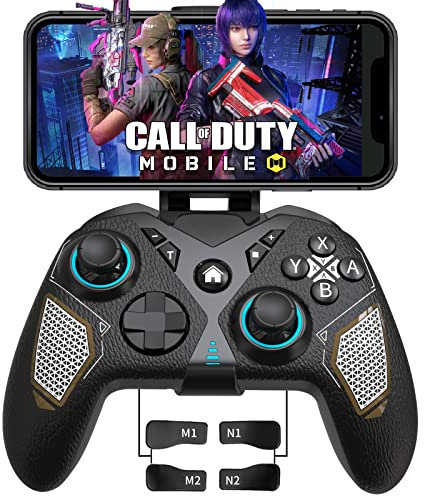 arVin Wireless Mobile Gaming Controller for iPhone/Android, Bluetooth Comfort Imitation Leather Gamepad Non-Slip with LED Light/4*Programming Back Buttons