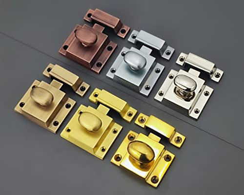 Infinity Decor Solid Brass Cupboard Catch - Thumb Turn Latch Lock - for Drawer, Wardrobe, Cabinet Doors (Satin Brass)