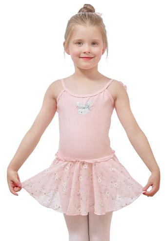 Bezioner Ballettkleidung Mädchen Spaghettiträger Tanzkleid Baumwolle Ballettkleid Ballettanzug Balletttrikot mit Blumenmuster Rock Rosa 120 (110–120 cm, 4–6 Jahre)