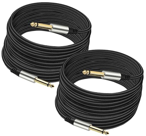Yueyinpu Pack of 2 Guitar Cables 1/4 Inch Instrument Cable with 6.33mm Straight TS Jack (16 Feet-2 Pack)