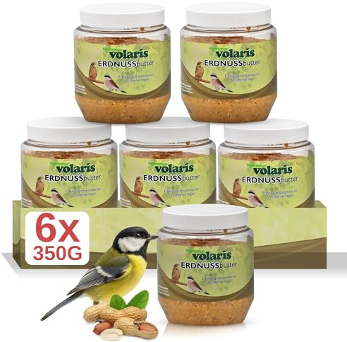 Eggersmann volaris 6 x 350g Premium Erdnussbutter für Wildvögel - Kalorienreiches Fettfutter - Erdnussbutter Vögel im Kunststoff - Glas (6 x 350 g, Natur)