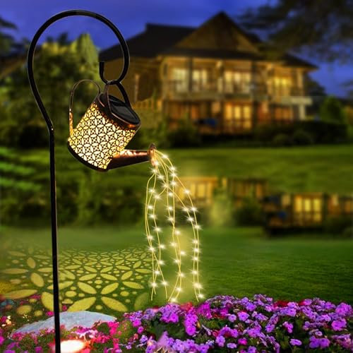 ZKLiLi Solar Watering Can with Cascading Lights Garden Decorative, Waterfall Outdoor Waterproof, Hanging Solar Lantern, Yard Decor,Gifts for Mom Grandma Women Birthday