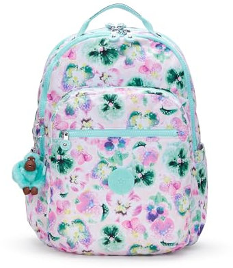 Kipling Seoul I5816-7EC Sac à dos avec compartiment pour ordinateur portable Grand modèle Aqua Blossom, Aqua Blossom, L