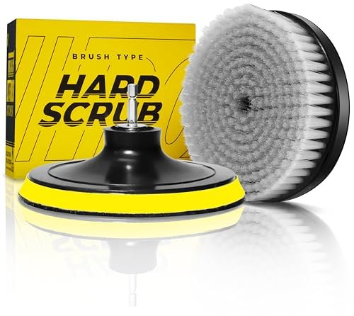 VViViD Drill Backing Plate + Power Scrub Brush Attachment, 4” inch / 100mm Diameter Surface Area, Hard Bristles