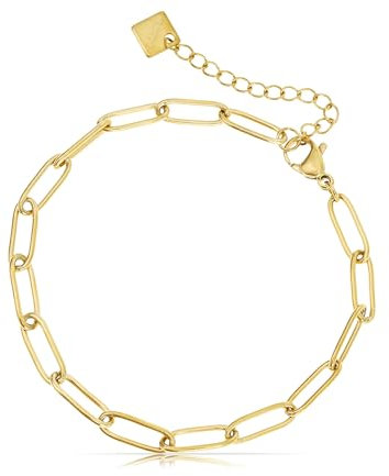 Made by Nami Armband Damen Gold im Paperclip-Stil aus Edelstahl 16 + 4 cm Länge Wasserfester Schmuck Geschenk Freundin