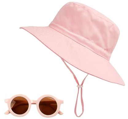 HDGSAFD Sombrero de Sol para Niños con Gafas, Verano Transpirable y Cómodo para Playa y Pesca (Rosa)