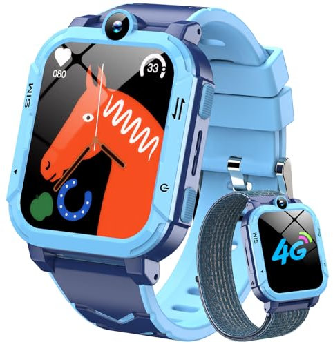 Blackview Smartwatch Kinder, Kann SIM-Karte einstecken, Uhr mit SOS Notruf Funktionen, LBS/WLAN/GPS-Tracker, Telefonanruf, 4G Videoanrufe, Sprachchat, SMS, Schulmodus, Kinderuhr für Junge und Mädchen