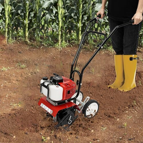 Fresa da giardino a benzina a 2 tempi, perfetta per allentare e scavare la terra, con larghezza di lavoro 35 cm, profondità di lavoro 3-10 cm, fresa per pavimenti con ruote