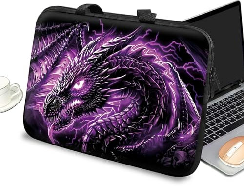 Funda universal para laptop de 10 pulgadas con asa y cremallera, funda de transporte para tablet de niños, bolsa de mensajero portátil para iPad, cuaderno, eBook/lectores, dragón morado