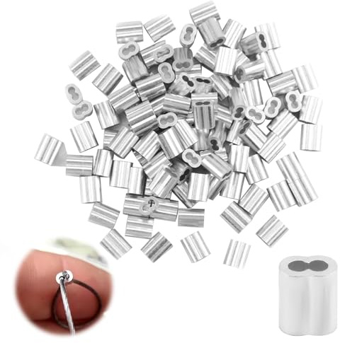 100 Stücke Aluminiumhülsen Alu Klemme, Aluminium Pressklemmen, Alu-Crimpschlaufe Würgeklemmen mit Doppelhülsen Drahtseilklemmen, Silberton – Ideal für Heimwerker und Industrie
