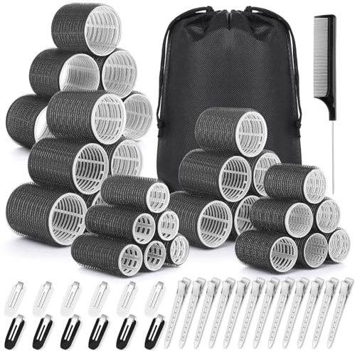 Lockenwickler mit 5 Größen, selbstgreifende Lockenwickler mit Aufbewahrungstasche für lange, mittlere, kurze, dicke, feine Volumen, Pony, Jumbo-Haarroller für Salon-Frisuren und DIY-Frisuren, 56 Stück