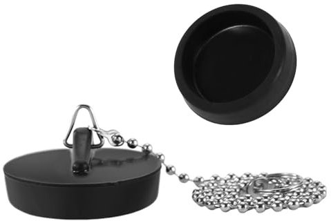 2 Stück Silikon-Waschbeckenstöpsel mit Kette, 450 mm Edelstahl-Kugelkettenhaken für Küche, Bad, Waschbecken, Ablaufstopfen (1 3/4 Zoll, Ablaufstopfengröße zwischen 42 bis 45,5 mm)