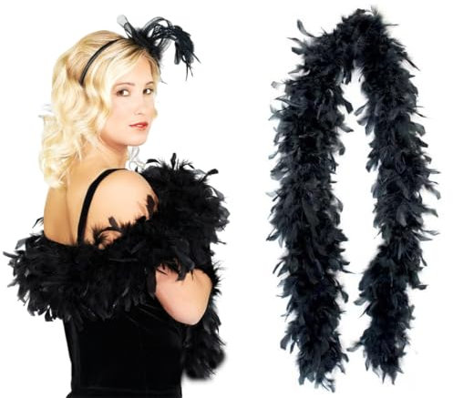 EIROVYA Federboa einfarbig Federdichten wählbar Länge ca. 1,20m Federstola Federschal Kostüm Karneval 20er Jahre Charleston Burlesque kuschelig(Schwarz), Einheitsgröße, 1 Stück