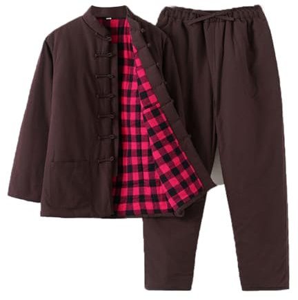 OLSKFUH Warmer Winter-Kung-Fu-Kampfsportanzug, Jacke Und Hose – Herren-Tang-Anzug, Hanfu, Traditionelle Chinesische Kleidung, Blau, L,Coffee-Medium