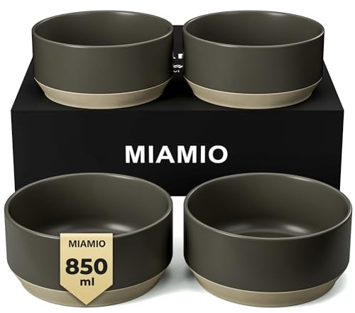 MIAMIO – Bowl Set of 4 / Ceramic Bowl Set (850 ml) for Pasta, Ramen, Cereal, Salad – Dishwasher and Microwave Safe – Sierra Collection (Dark, Bowls (4X))