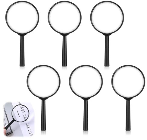 JJUNW 6 Stück Kinder-Lupen, Schwarz Griffe Kinderlupe, 6cm Mini Lupen Aus Kunststoff Acryl für Kindergeburtstag Geschenk Spielzeug Mitgebsel Requisitendekoration